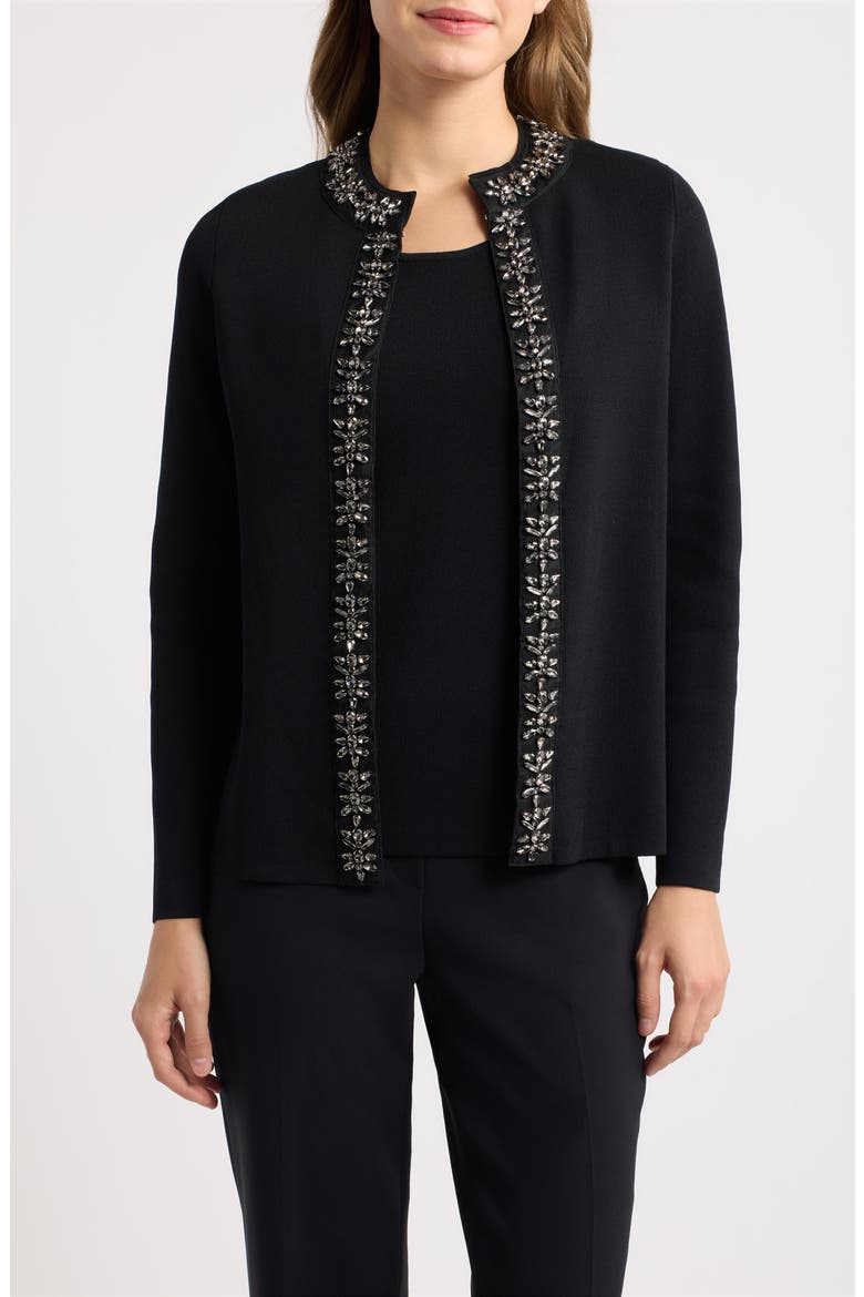 Rhinestone Embellished Trim Cardigan, Main, color, ANNE BLACK