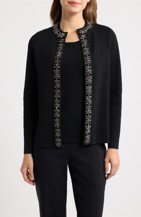 Rhinestone Embellished Trim Cardigan