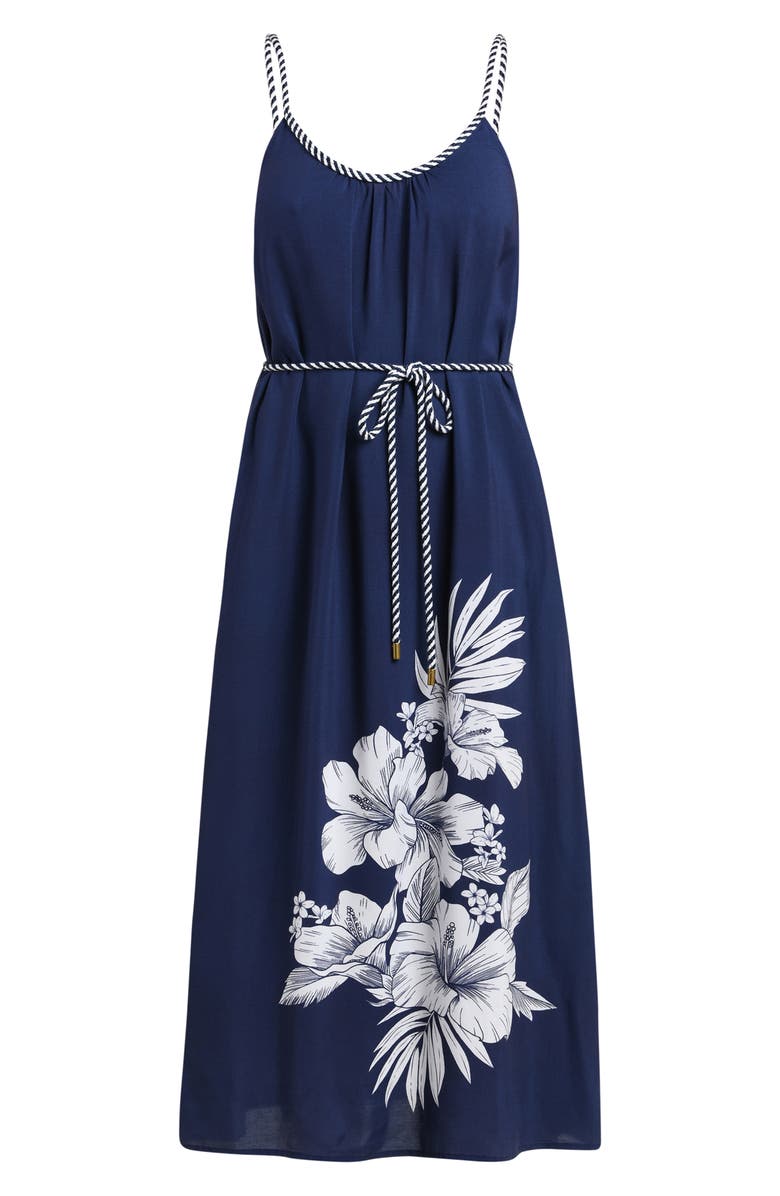 La Blanca Mariner Tie Waist Sleeveless Cover-Up Midi Dress, Alternate, color, Indigo