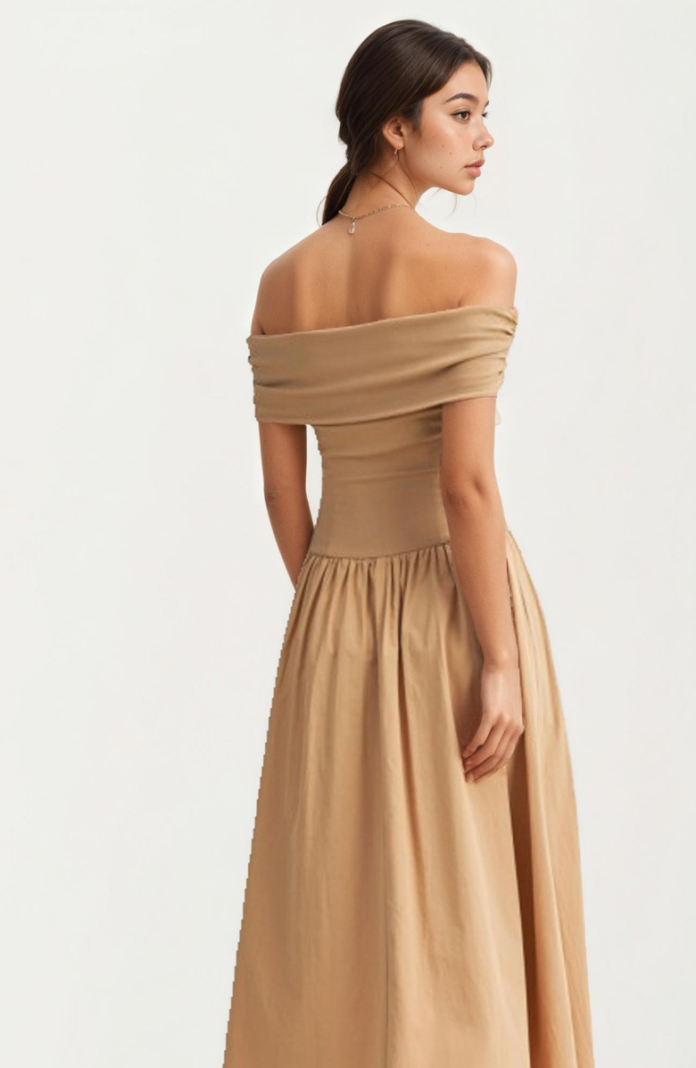 Knit and Lounge Off-the-Shoulder Draped Midi Dress, Alternate, color, 