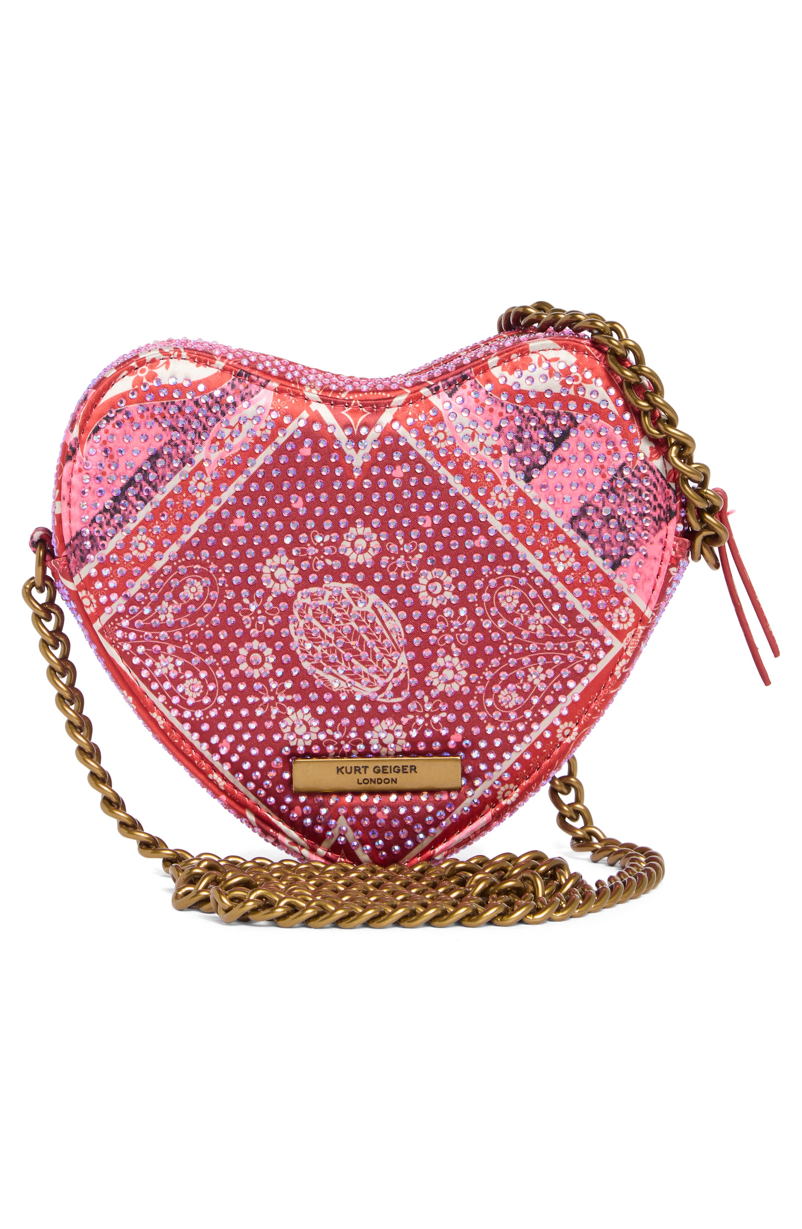Kurt Geiger London Kensington Crystal Embellished Heart Crossbody Bag, Alternate, color, Red Comb