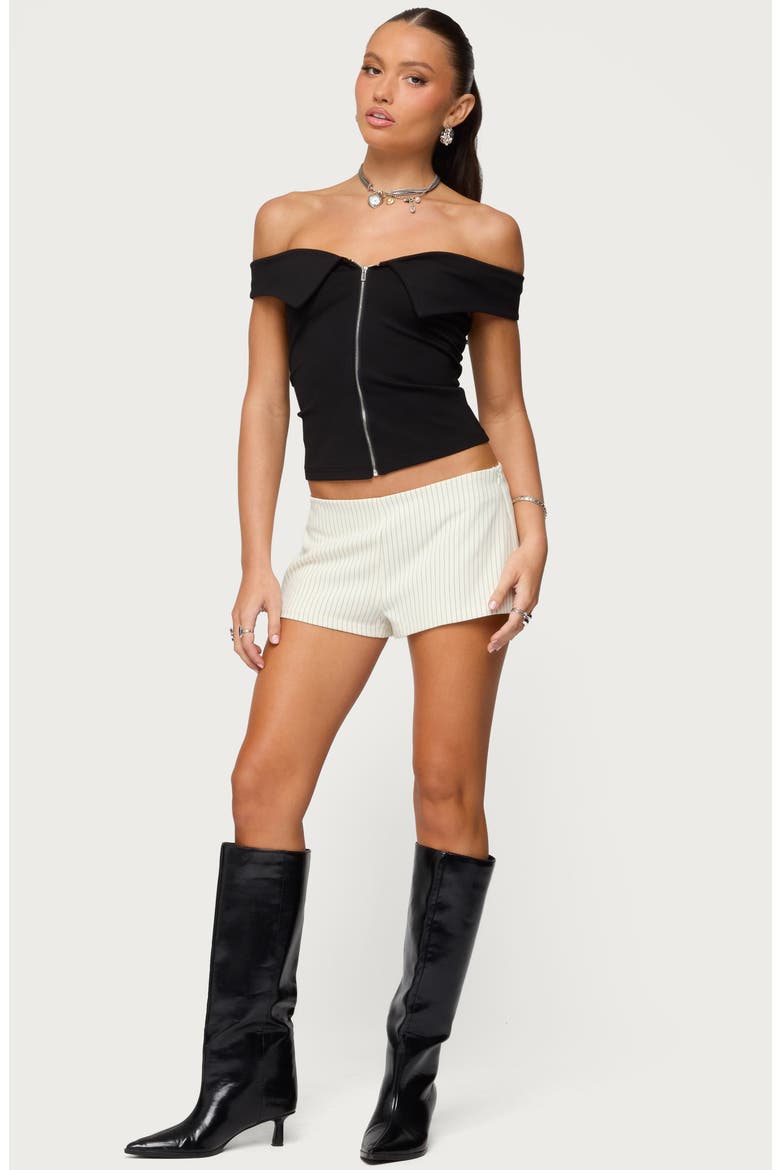 Foldover Off the Shoulder Zip-Up Top, Alternate, color, BLACK