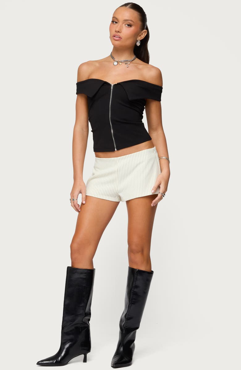 EDIKTED Foldover Off the Shoulder Zip-Up Top, Alternate, color, Black