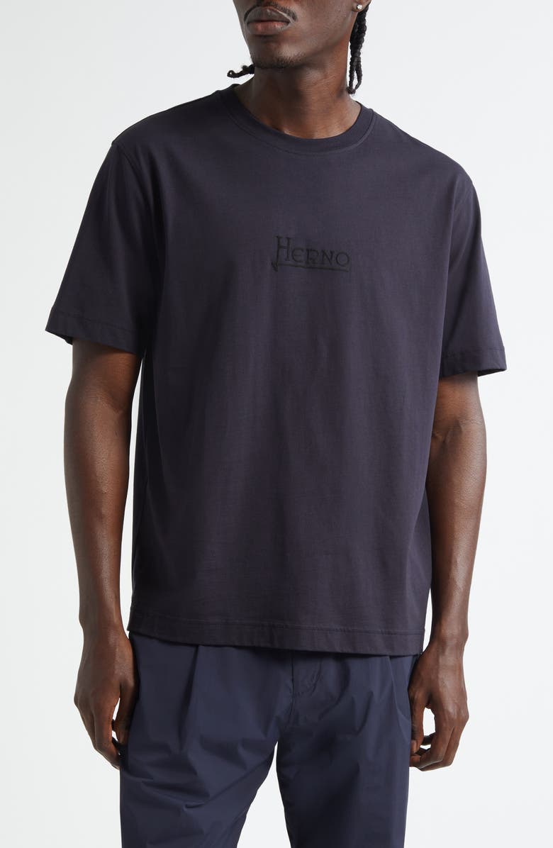 Herno Logo Cotton Jersey T-Shirt, Main, color, Blue Navy