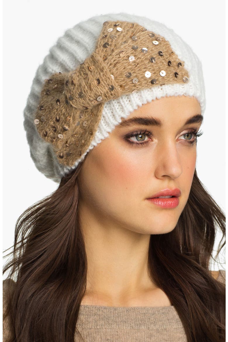 'Bow Nanza' Beret, Main, color, CREAM
