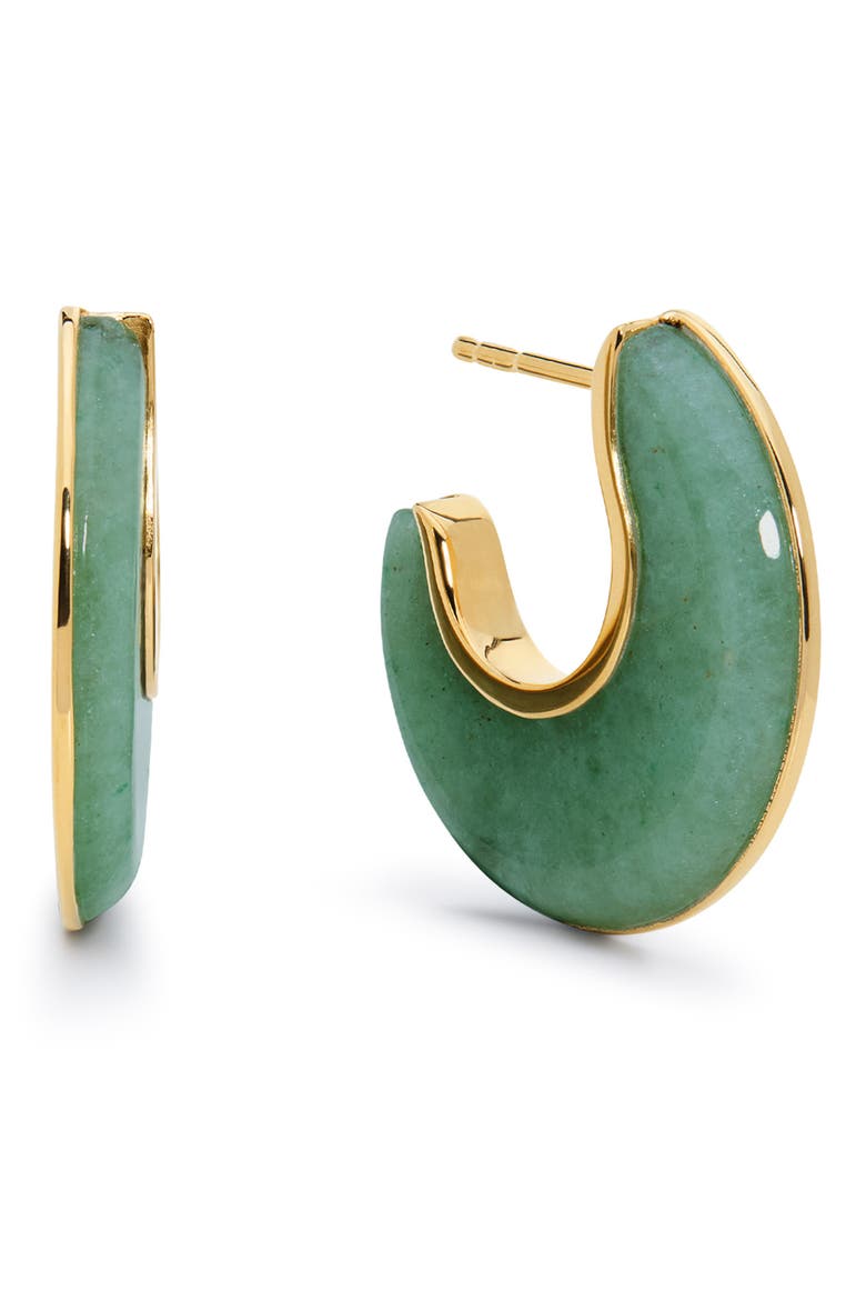 x Kate Young Stone Hoop Earrings, Main, color, 18CT GOLD VERMEIL / GREEN AV