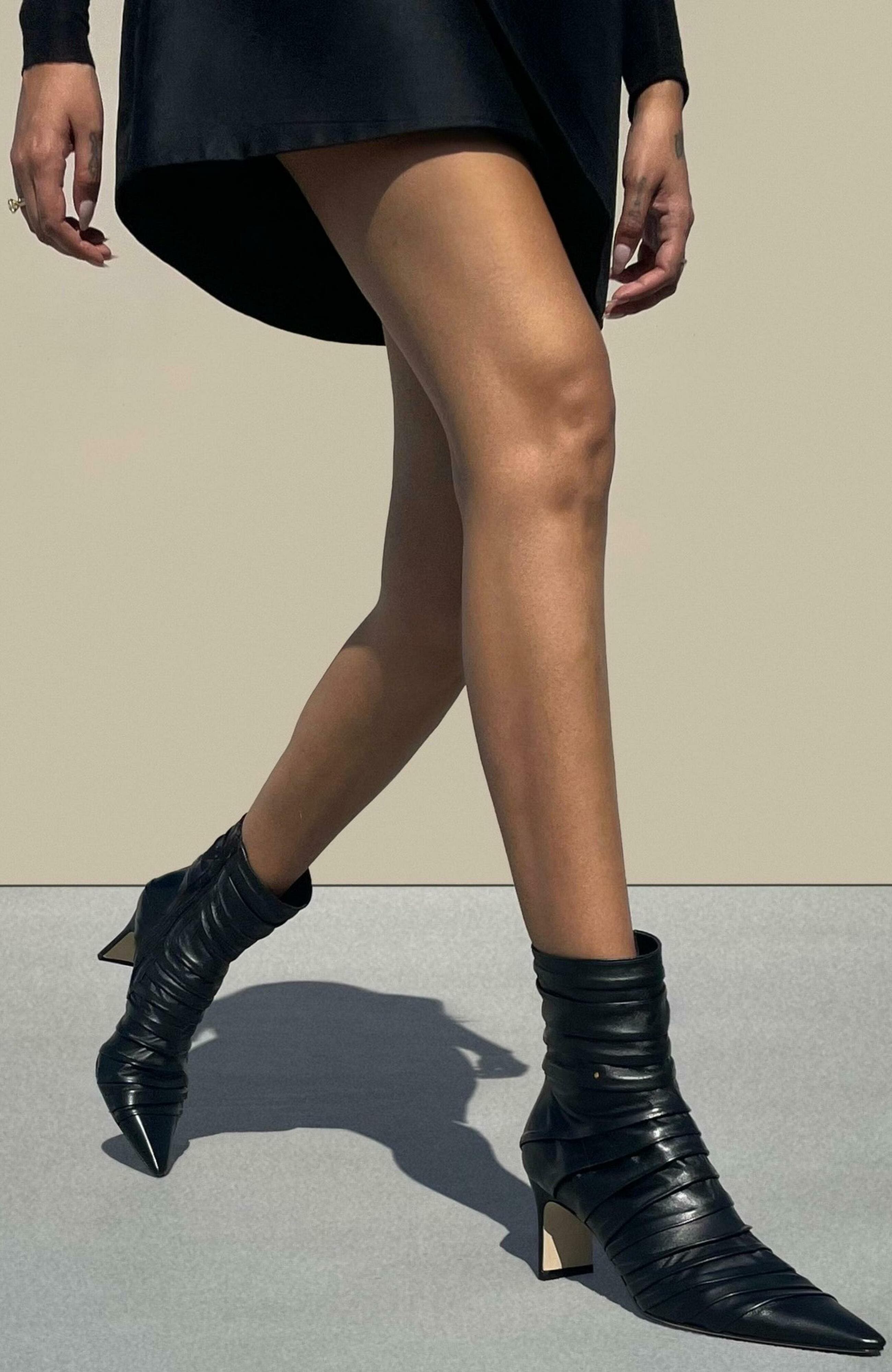 Plisse Ankle Boot, Alternate, color, Black Nappa