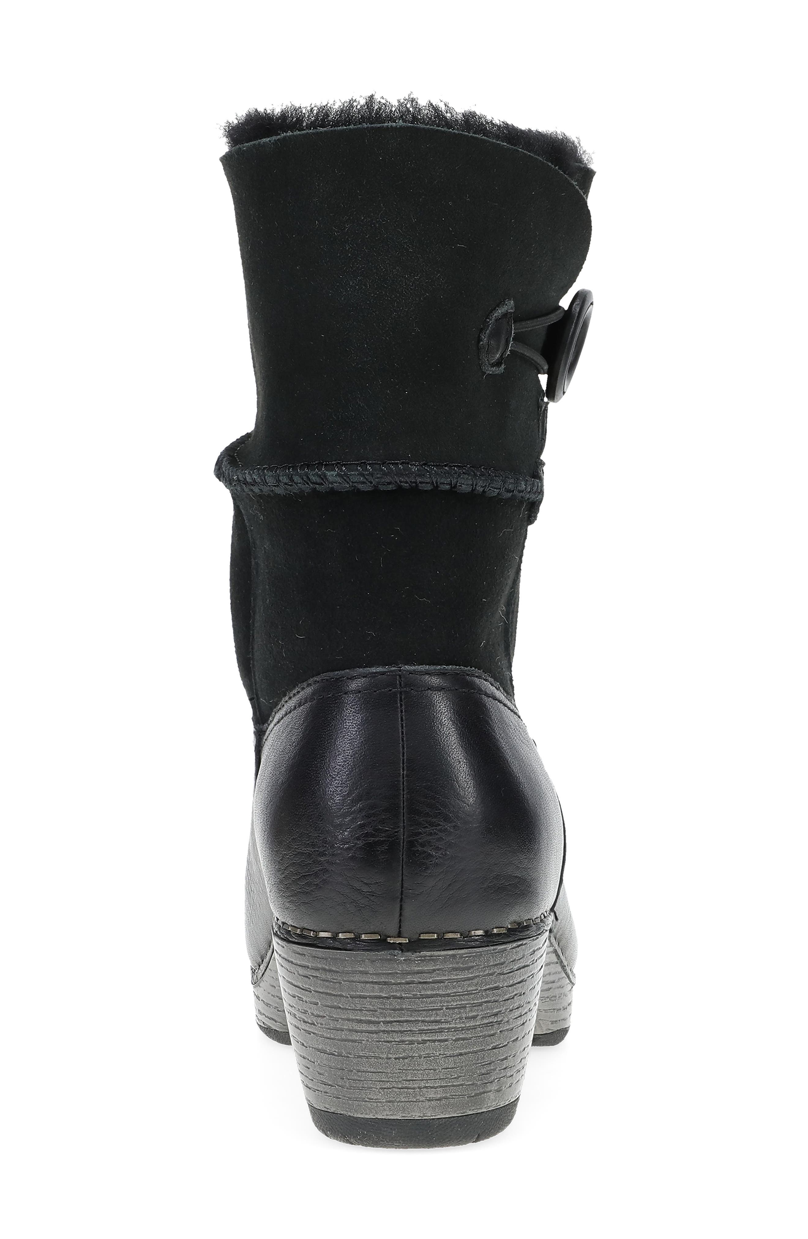 Dansko Lillith Genuine Shearling Trim Bootie, Alternate, color, Black Waxy Milled