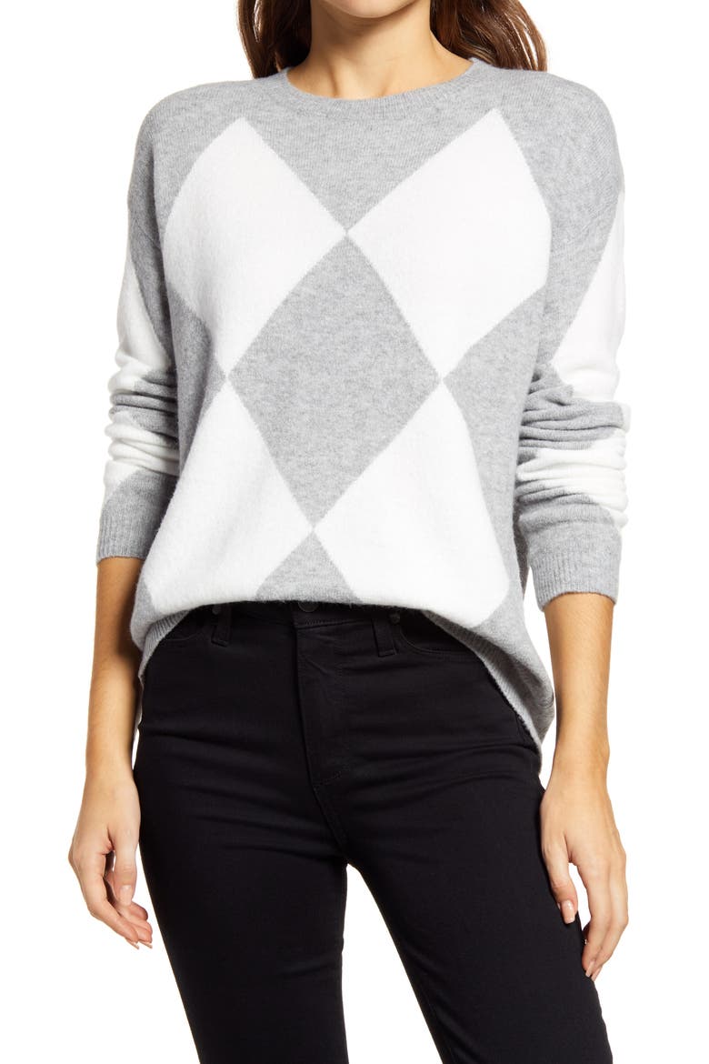 Argyle Sweater, Main, color, GREY- IVORY ARGYLE