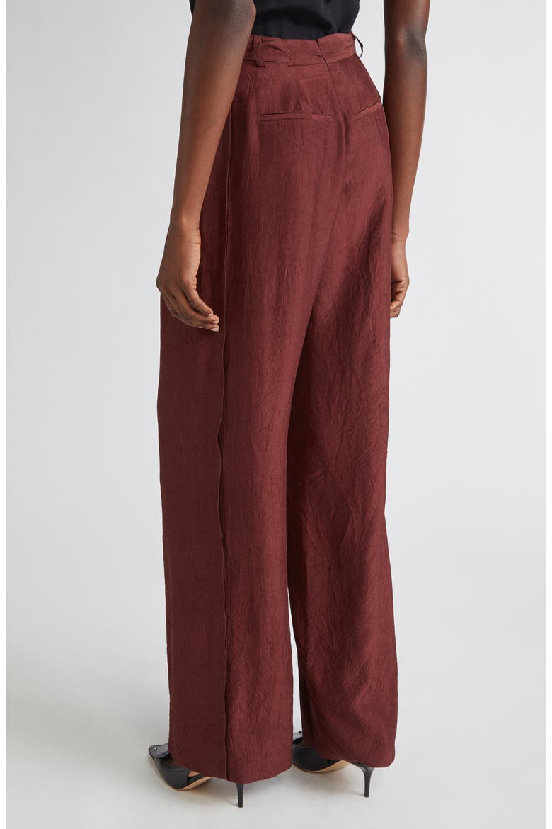 Crinkled Satin Straight Leg Trousers, Alternate, color, MEDJOOL