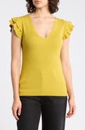 T Tahari Ruffle Sleeve Fitted Sweater