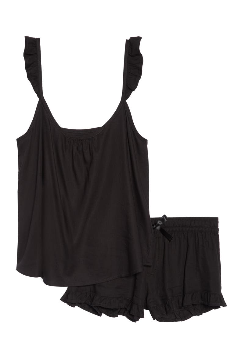Rosee Ruffled Camisole & Shorts Pajama 2-Piece Set, Alternate, color, BLK