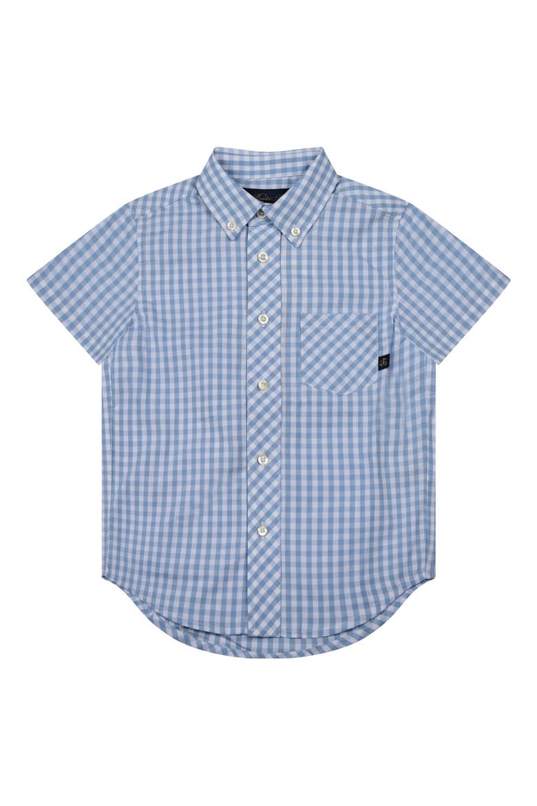 Kids' Gingham Short Sleeve Cotton Button-Down Shirt, Main, color, LIGHT BLUE