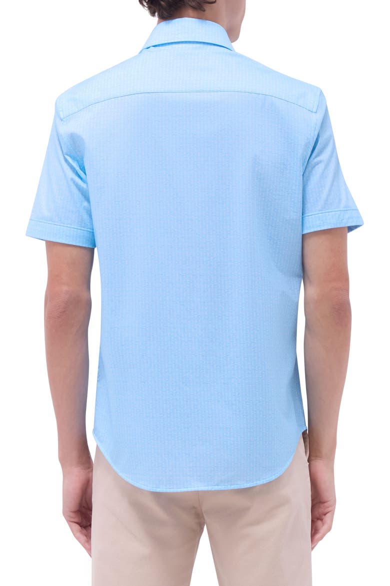 Miles OoohCotton® Bowling Pin Print Short Sleeve Button-Up Shirt, Alternate, color, ICE