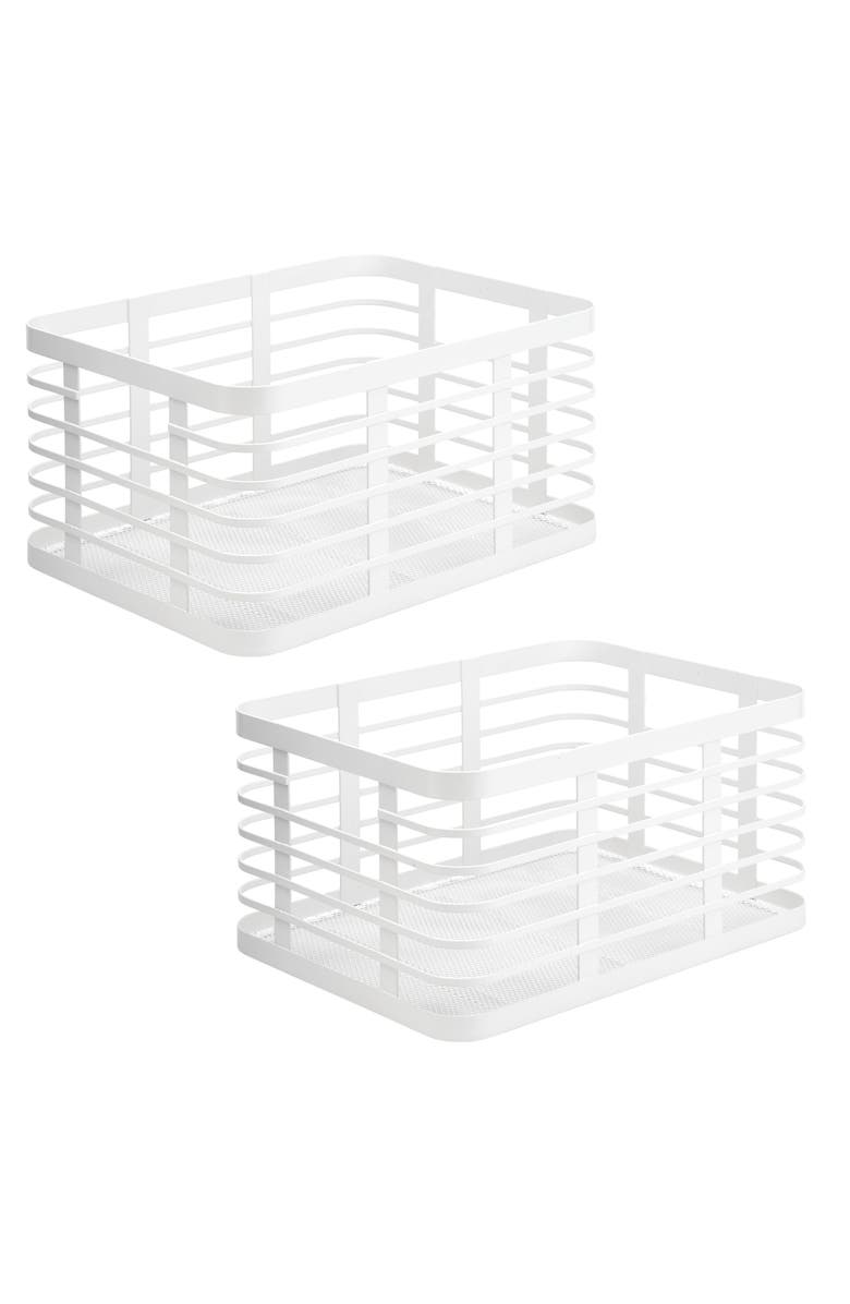 mDesign Metal Pantry Basket with Handles - Set of 2 - Matte White, Main, color, Matte White