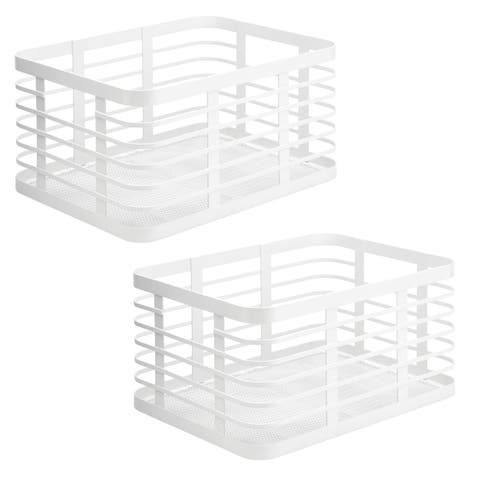 Metal Pantry Basket with Handles - Set of 2 - Matte White