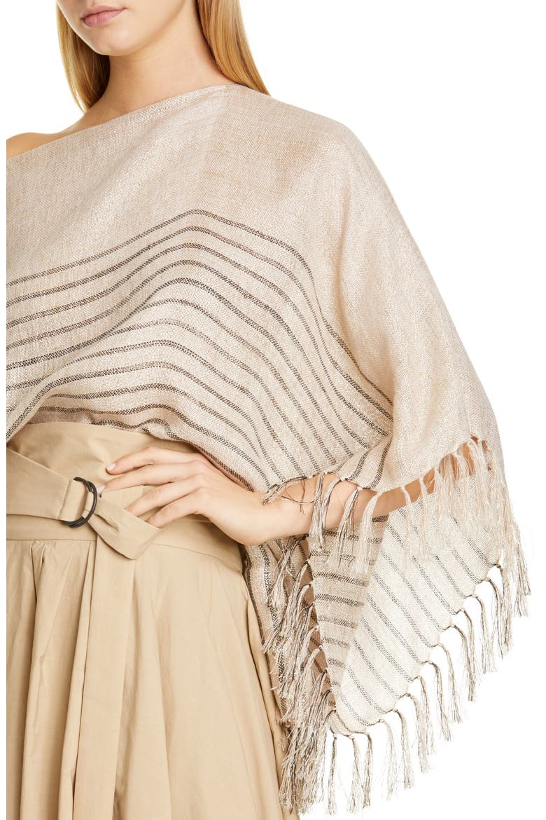 Metallic Stripe Linen Blend Poncho, Alternate, color, BEIGE BLACK