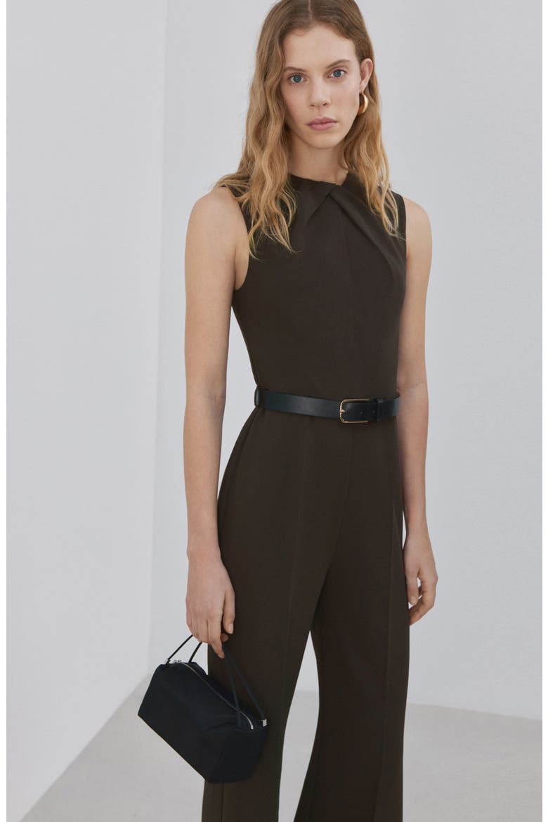 Draped Detail Belted Wide Leg Jumpsuit, Alternate, color, BROWN