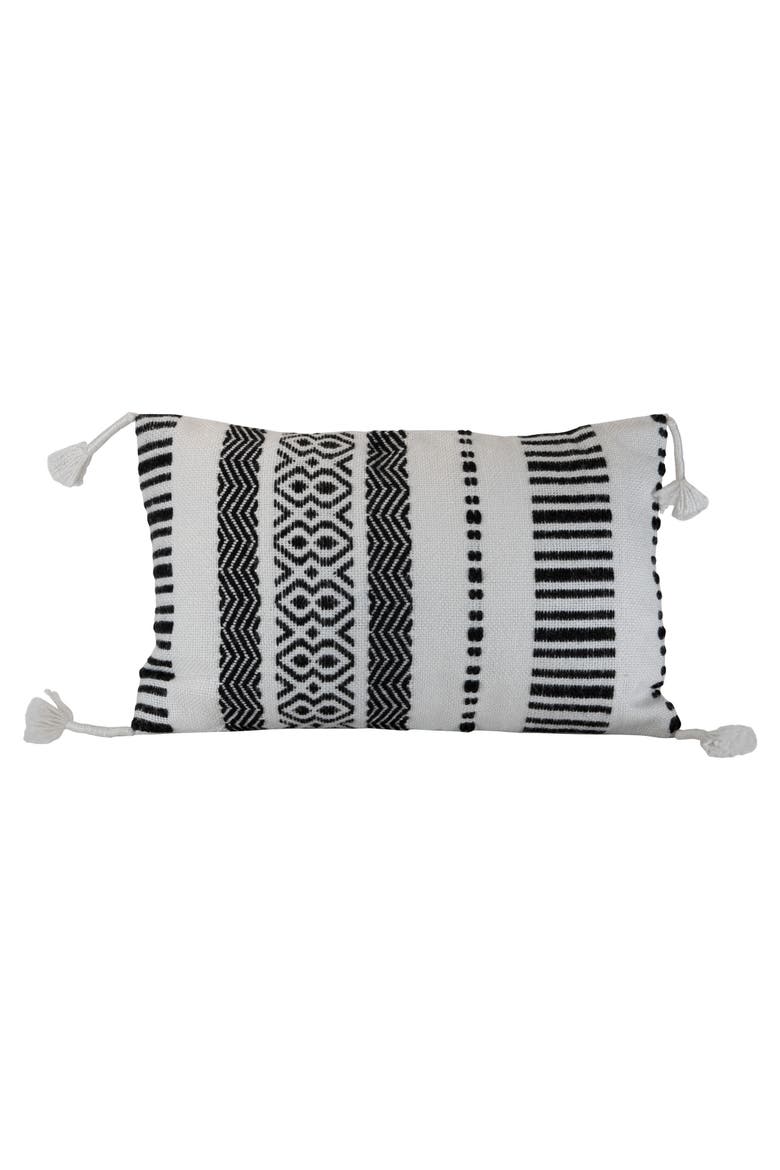 Black Striped Handwoven Outdoor Decorative Throw Pillow, Main, color, Black