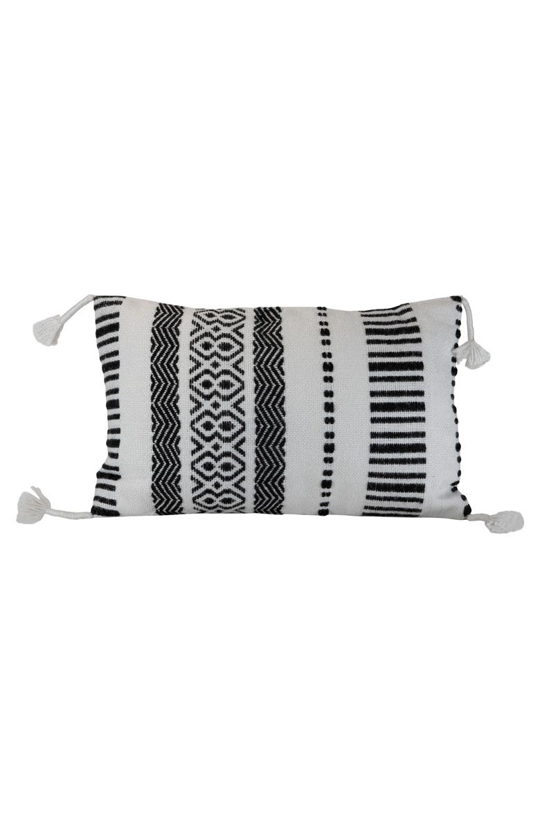 Foreside Home and Garden Black Striped Handwoven Outdoor Decorative Throw Pillow, Main, color, Black