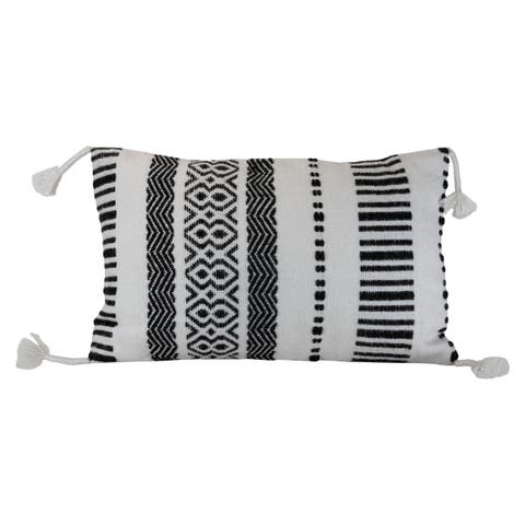 Black Striped Handwoven Outdoor Decorative Throw Pillow