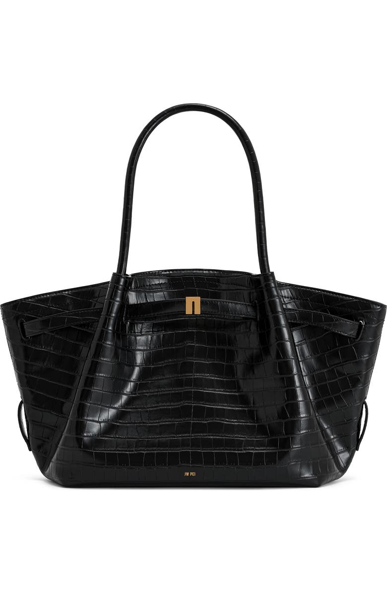 JW PEI Medium Hana Croc Embossed Faux Leather Tote, Alternate, color, Black Croc