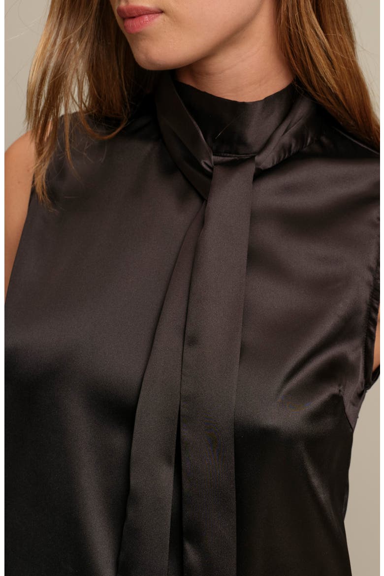 Corey Sleeveless Satin Tie Neck Top, Alternate, color, BLACK