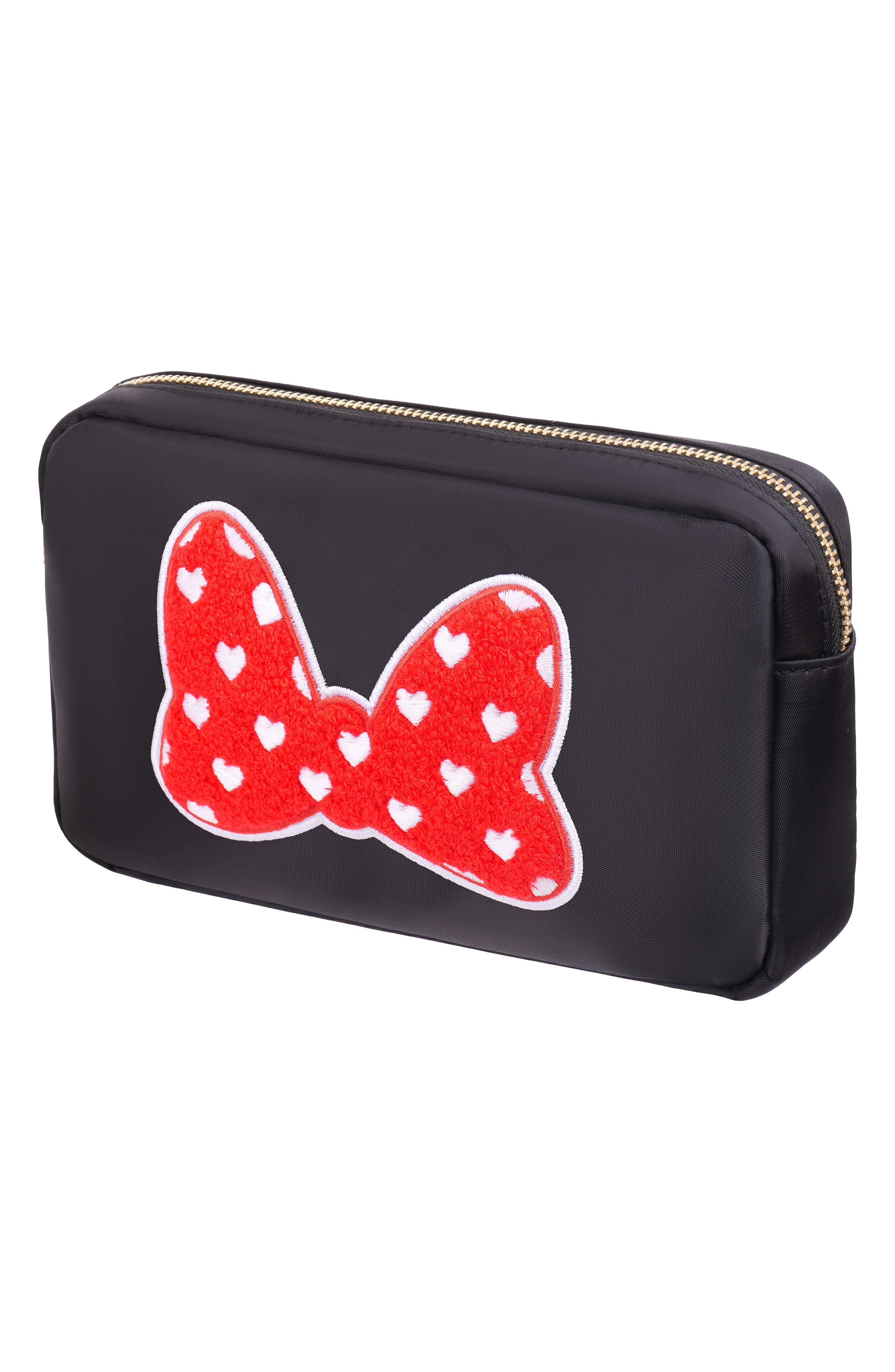 Medium Heart Bow Cosmetics Bag, Alternate, color, BLACK/RED