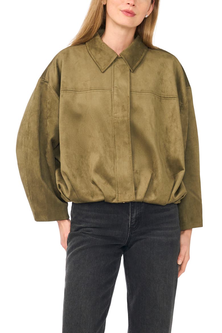 Faux Suede Bubble Bomber Jacket, Alternate, color, LUXE OLIVE