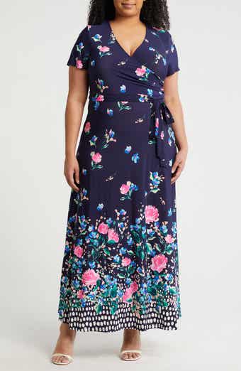 Eliza J Floral Short Sleeve Faux Wrap Maxi Dress
