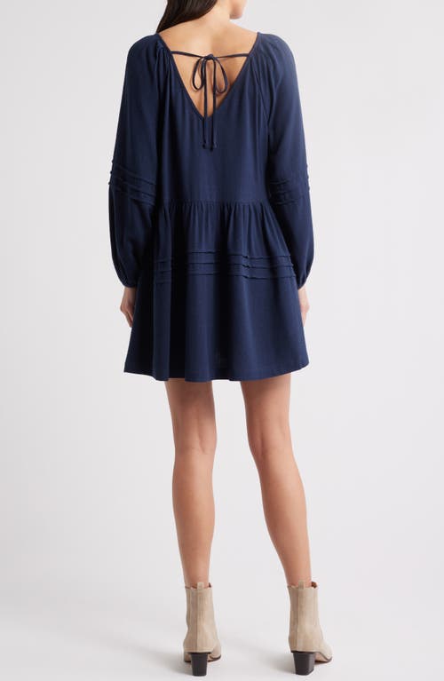 Treasure & Bond Pintuck Long Sleeve Minidress In Navy