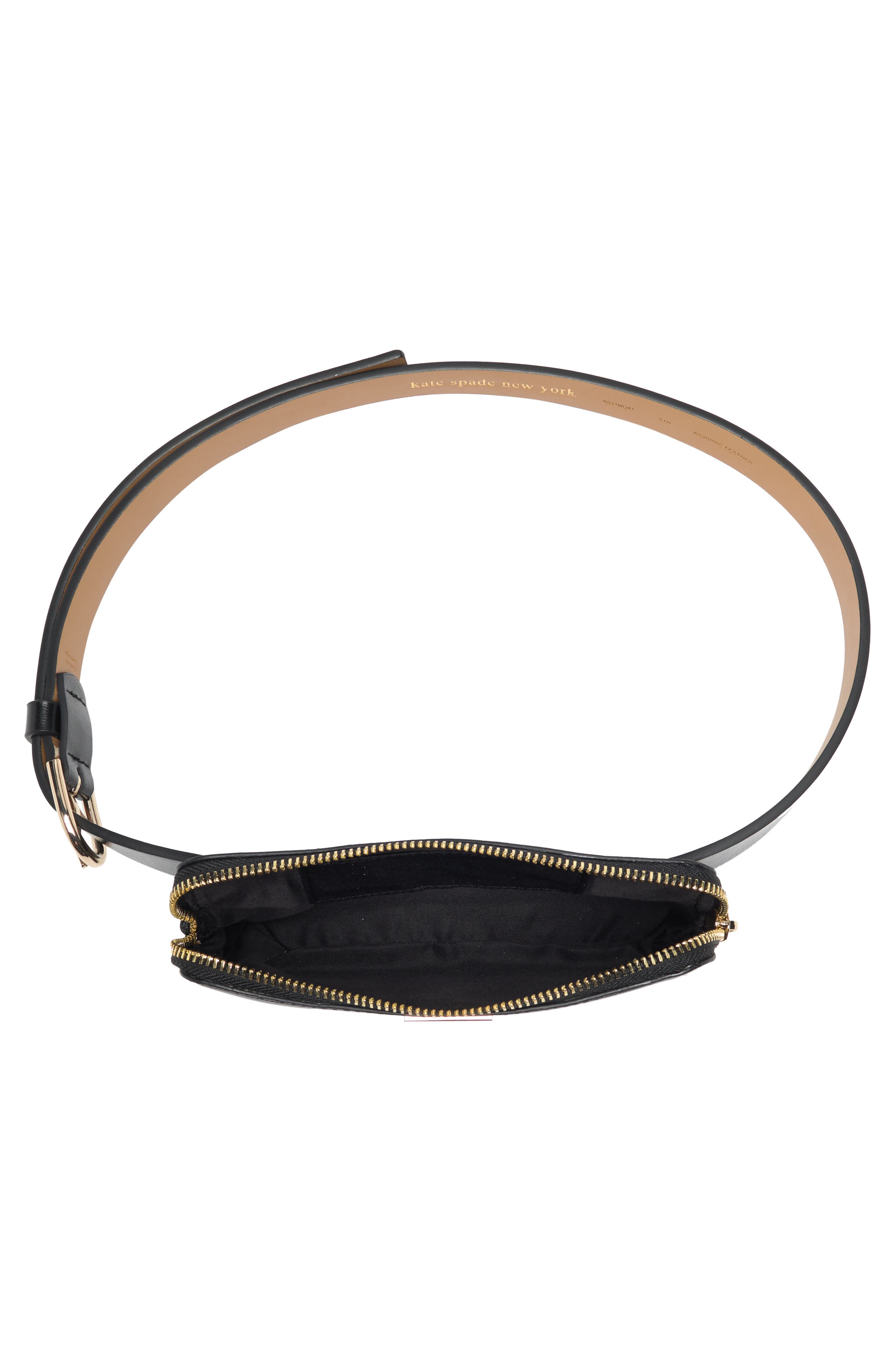zip top leather belt bag, Alternate, color, BLACK