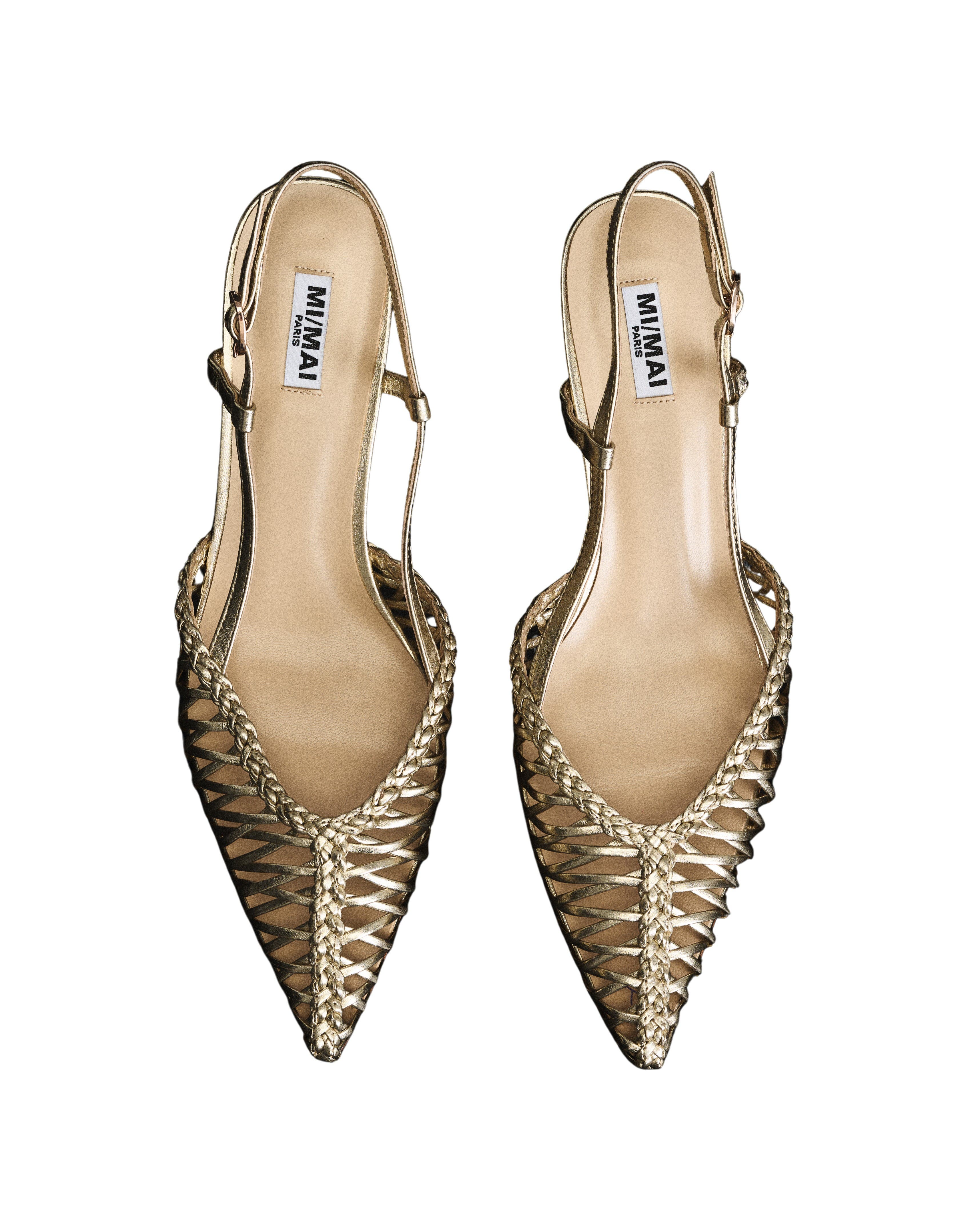 Tessa Woven Pointed Slingback Sandals, Main, color, Gold