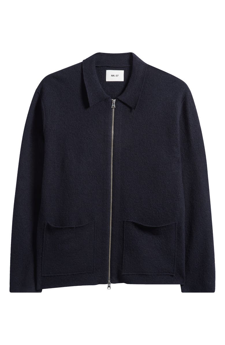 NN07 Jonas 6398 Boiled Merino Wool Zip Cardigan, Alternate, color, Navy Blue
