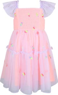 Zunie Kids' Embroidered Smocked Bodice Mesh Party Dress