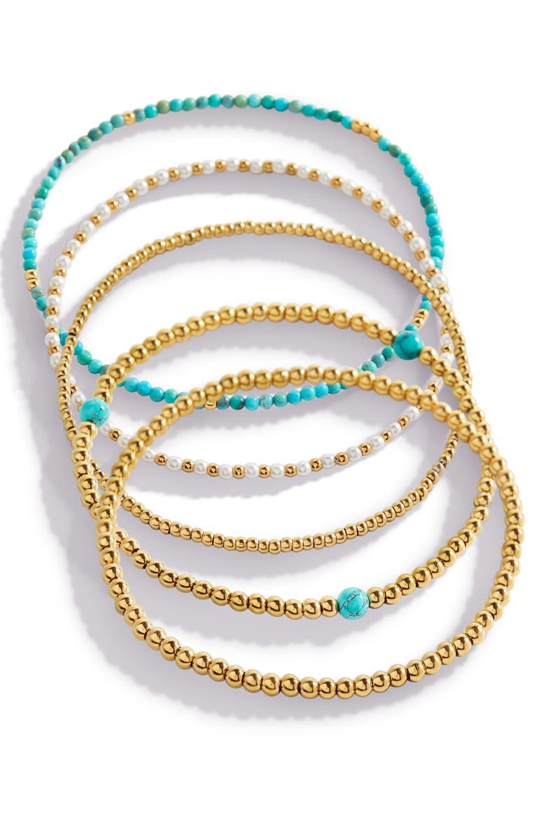 Turquoise Beaded Stacking Set Bracelet, Main, color, Gold-Tone