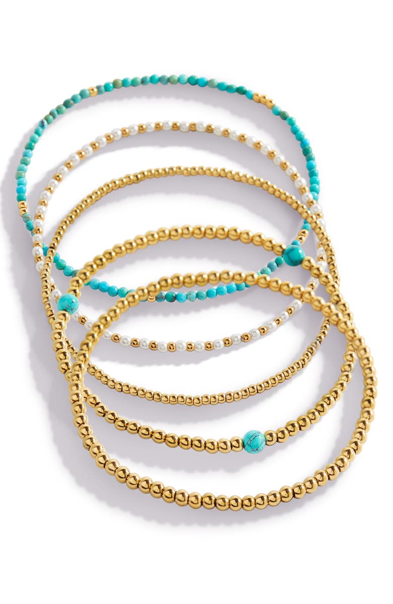 Mint & Lily Turquoise Beaded Stacking Set Bracelet, Main, color, Gold-Tone