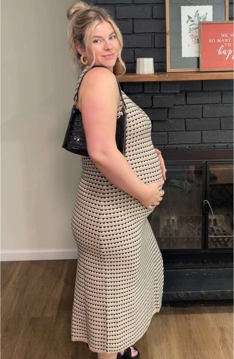 PinkBlush Striped Knit Fitted Sleeveless Maxi Dress, Alternate, color, Beige