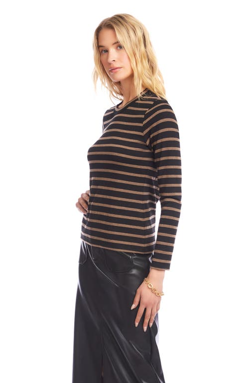 Karen Kane Stripe Crewneck Long Sleeve Top In Brown