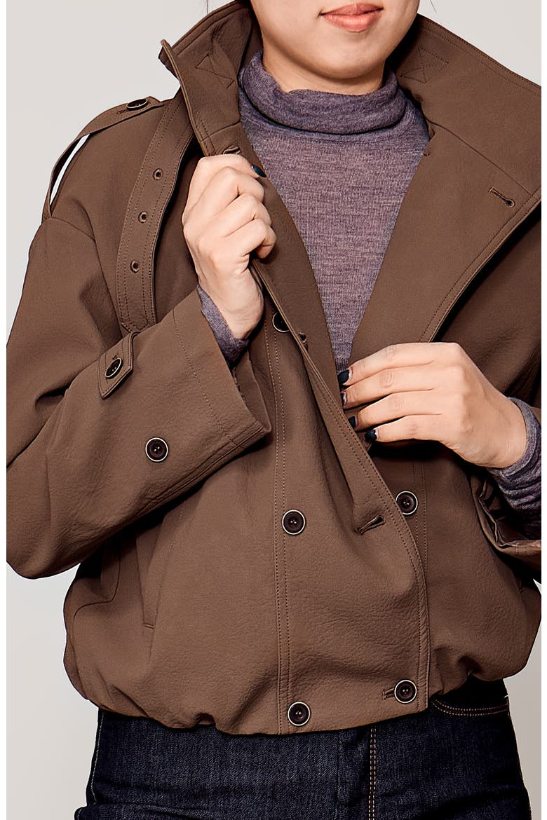 Faux Leather Cropped Trench Jacket, Alternate, color, COCOA