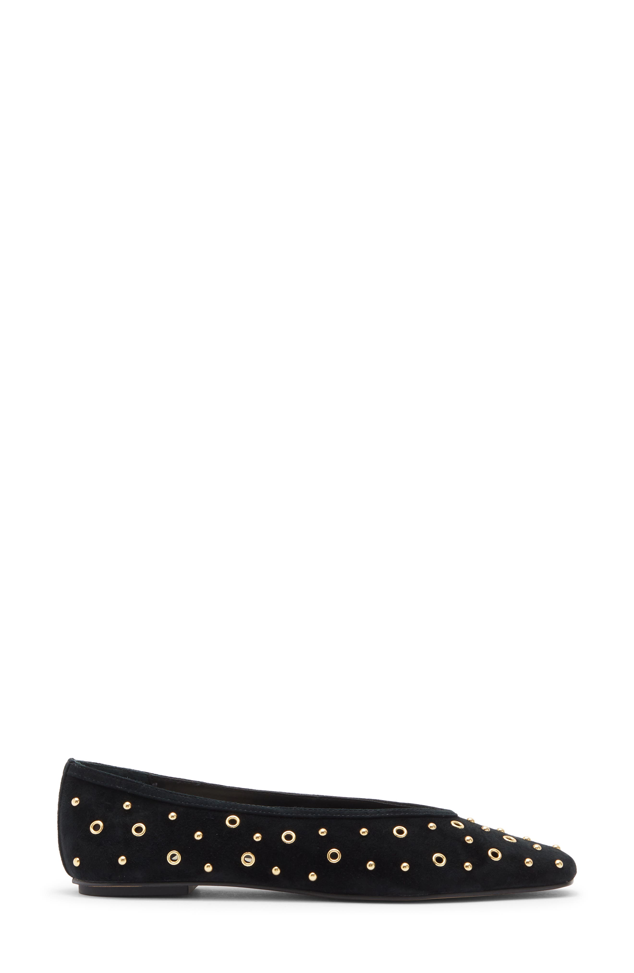 Caret Stud Leather Ballet Flat, Alternate, color, ONYX SUEDE