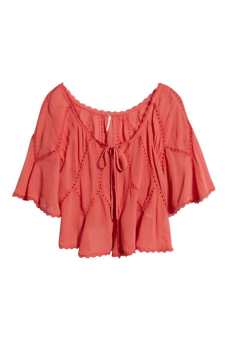 Michelle Lace Trim Top, Alternate, color, AGED CORAL