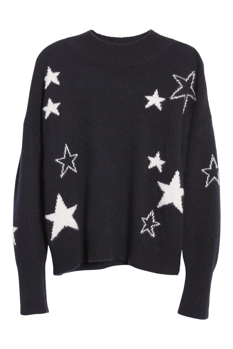 Kana Star Detail Merino Wool & Cashmere Sweater, Alternate, color, MIDNIGHT IVORY STARS