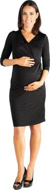 24seven Comfort Apparel Draped in Style Knee Length V-neck Maternity Dress