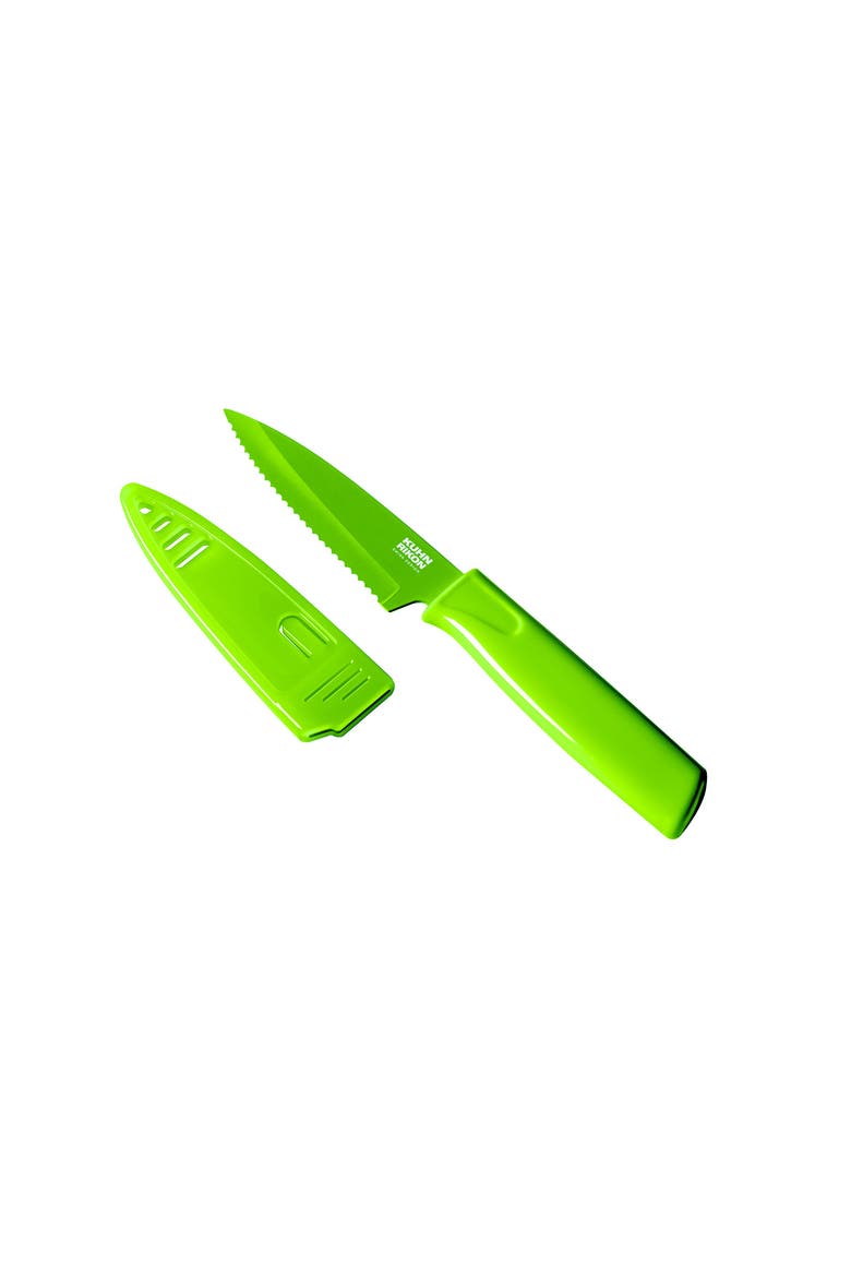 Colori Non-Stick Serrated Paring Knife with Safety Sheath, 4 inch, Main, color, Green