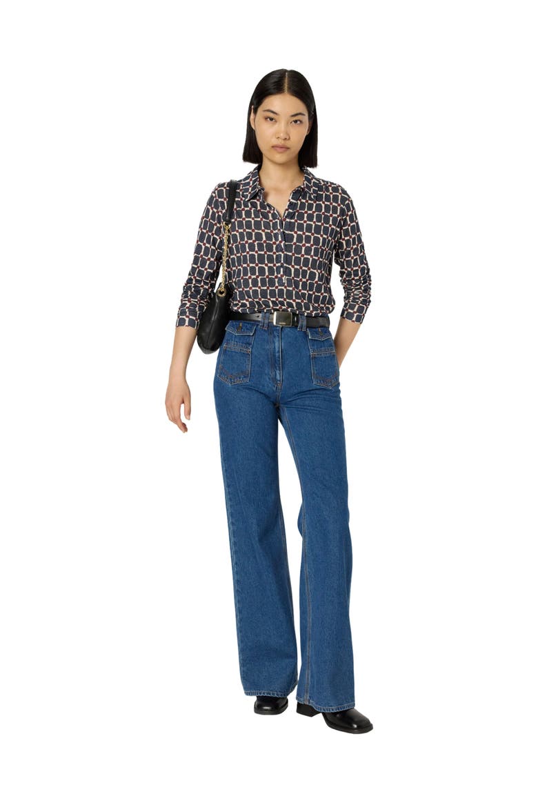 Hortense Long Sleeve Printed Shirt, Alternate, color, Indigo