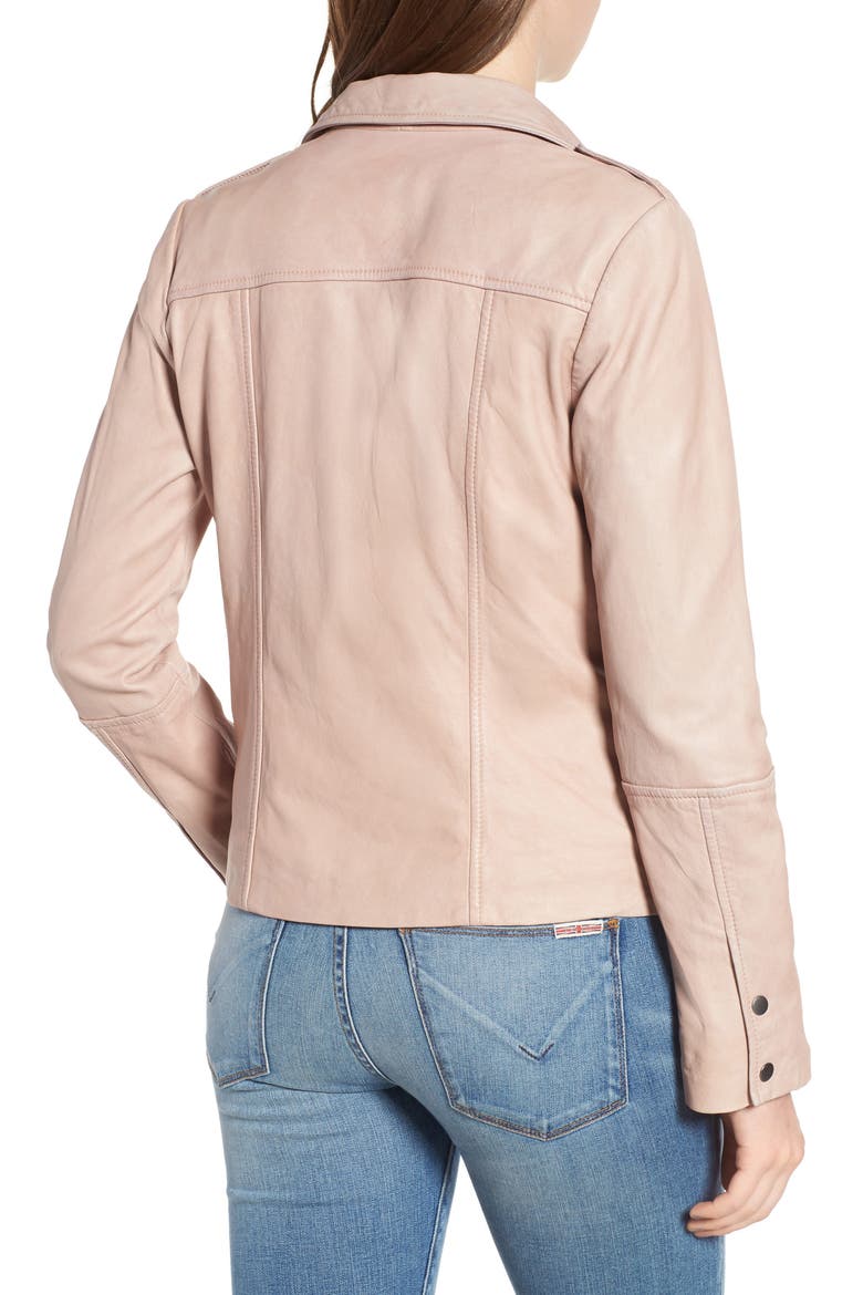 Feminine Leather Moto Jacket, Alternate, color, BEIGE MORN