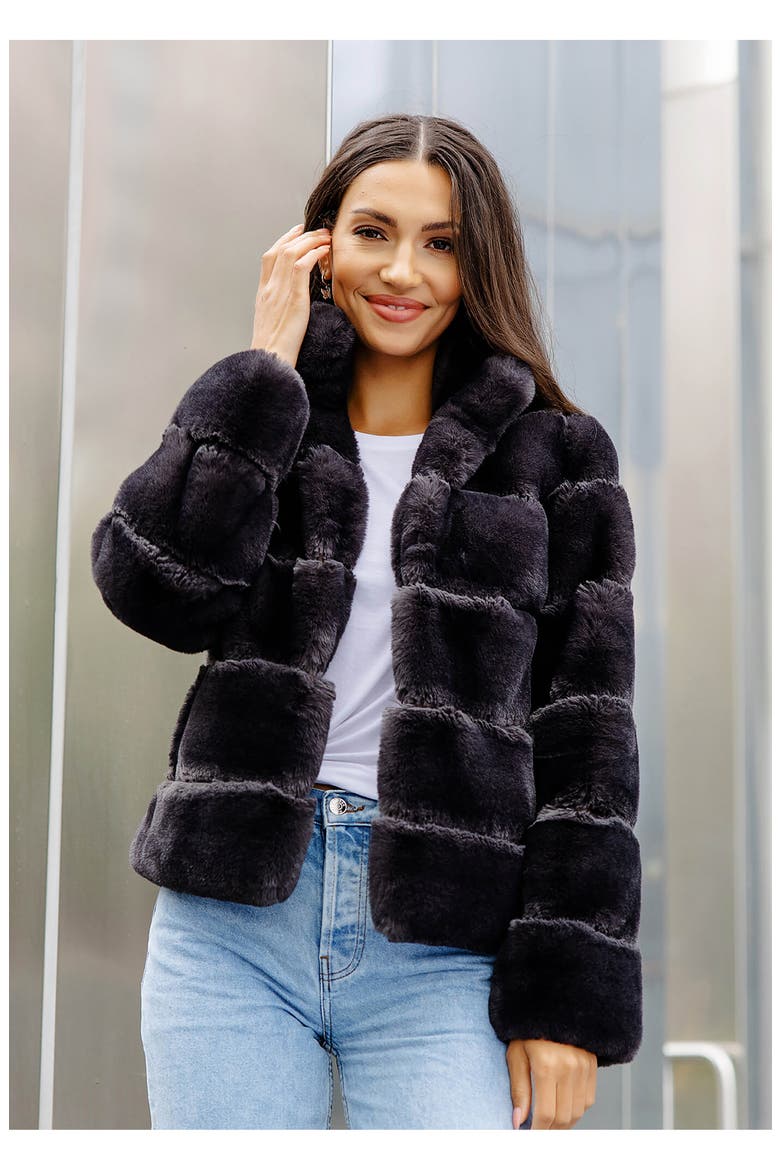 Posh Quilted Faux Fur Jacket, Alternate, color, CHAR