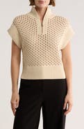 ELIE ELIE TAHARI Open Stitch Sleeveless Quarter Zip Sweater