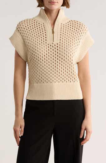 ELIE ELIE TAHARI Open Stitch Sleeveless Quarter Zip Sweater
